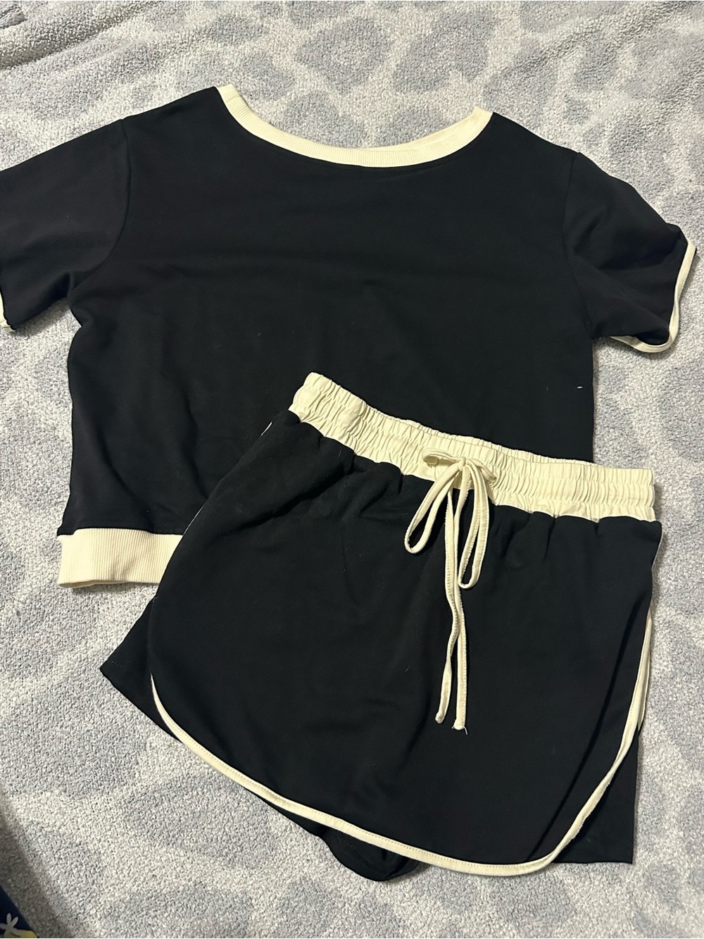Black Two-Piece Lounge Set with Cream Trim